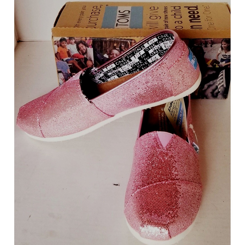 TOMS Classics Flats Slip-Ons Shoes Pink Glitter Youth 5.5 NEW Y2K Retro 2000s